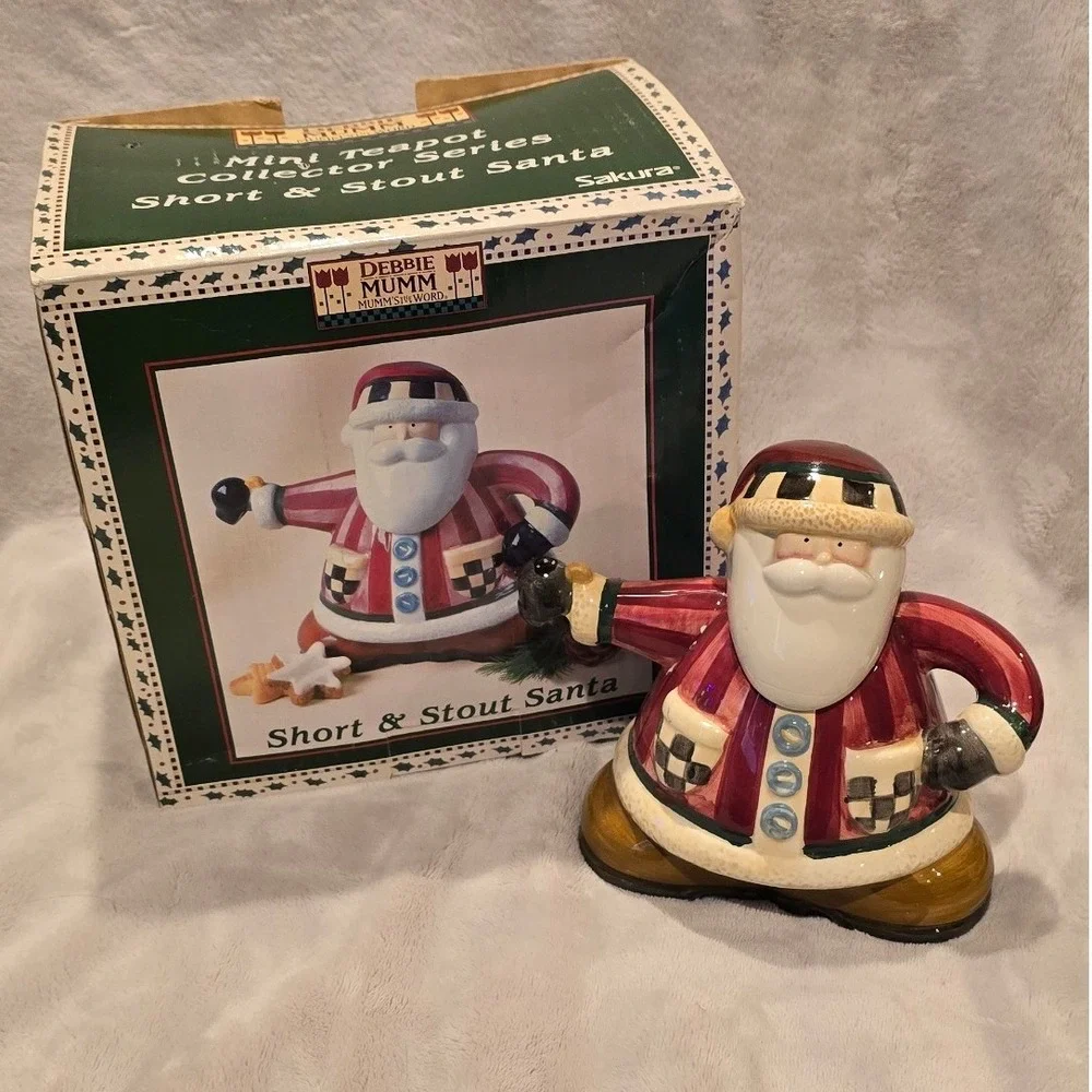 Debbie Mumm Sakura Short & Stout Santa Mini Teapot Collector Series Ceramic 6.5